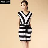 Nice lady2014<em>女装</em>夏装新款显瘦条纹无袖连衣