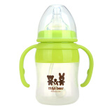 咪呢小熊 婴儿 奶瓶 宽口径硅胶奶瓶宝宝带手柄吸管奶瓶新生儿防摔铂尊奶瓶170ml M9114