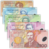 【甲源文化】大洋洲-全新UNC 新西兰钱币塑料钞 钱币收藏套装 5枚(5-100元)塑料钞大全套