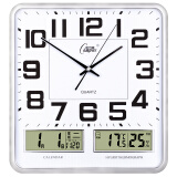 康巴丝（Compas）挂钟客厅 万年历温湿度时钟 简约石英钟表挂墙C2983 闪银 37cm
