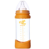 咪呢小熊 奶嘴 婴儿宽口径玻璃奶瓶新生儿宝宝防烫抗摔实感奶瓶260ml M6811