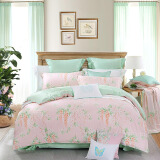 水星家纺 全棉四件套纯棉 床上用品套件床单被单被罩植物花卉 双人1.8米床 威尼斯花园(浅粉)