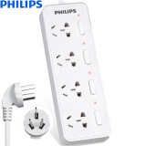 飞利浦（PHILIPS）升级新结构4位1.8米插座 独立开关+隐藏式指示灯 插排插线板/接线板/拖线板 SPS3421C/93