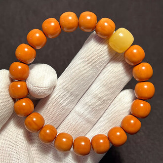 山中玉猴头手串雕刻京小核桃八棱手串精品单圈男女文玩佛珠七夕送礼物- 老型桶珠+蜜蜡款