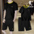 乔丹运动套装男装夏季新款短袖短裤健身房休闲跑步宽松运动服男士T恤 黑色 XL
