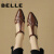 BUDDY BELLE女鞋复古时尚百搭罗马鞋包头凉鞋女2024夏季编织粗跟猪笼鞋 棕色  35