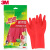 3M 思高橡胶手套 耐用型防水防滑家务清洁 柔韧加厚中号定做XA006502612 苹果红 2双