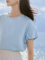茵曼（INMAN）纯棉花苞袖T恤2024夏季女装新款圆领清新绣花显瘦百搭上衣 浅蓝色 XL