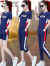 啄木鸟（TUCANO）棉运动休闲套装女夏季2024新款洋气时尚宽松跑步短袖T恤两件套 蓝色 短 XL(推荐110-125斤)