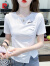 皮尔卡丹（pierre cardin）不规则短袖t恤女夏2024新款设计感小众修身显瘦圆领开叉短款上衣 白色 XL(110-120斤拍)