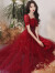 塞德勒敬酒服新娘2022新款夏季在逃公主红色礼服订婚连衣裙赫本风 酒红色长款 M (建议96-105斤)