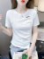 皮尔卡丹（pierre cardin）不规则短袖t恤女夏2024新款设计感小众修身显瘦圆领开叉短款上衣 白色 XL(110-120斤拍)