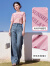 香影（xiangying）粉色针织短袖t恤女2024夏季新款多巴胺穿搭字母圆领露肩上衣 粉红 M