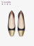莱尔斯丹春季新款商场同款小香风拼接水钻平跟女单鞋4T01214 黑色+浅金色 BKK 38