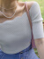 恒源祥白色一字肩低领短袖t恤女夏季修身短款冰丝针织小衫露肩锁骨上衣 黑色 XL(115-130斤)