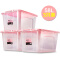 茶花 58L雅巧收纳箱透明收纳储物箱带盖密封储藏整理箱 粉色 三个装