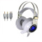 西伯利亚 V2头戴式电竞游戏耳机/USB接口电脑耳机/带话筒震动发光耳机 白色（3.5MM+三插口震动带发光）