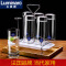 乐美雅 Luminarc玻璃水杯热水杯果汁杯啤酒杯 饮料杯伊斯朗直身杯系列 310ML六支装+杯架+茶盘