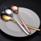韩式实心304不锈钢勺子加厚长柄搅拌勺 调羹汤匙饭勺创意成人餐具 玫瑰金1把