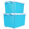 百家好世2个装塑料收纳箱整理箱大号环保加厚衣服杂物储物箱密封带滑轮 40L+60L 蓝色2只