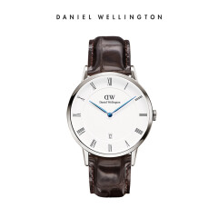 丹尼尔惠灵顿（Daniel Wellington）手表DW男表38mm银色边皮带超薄男士石英手表带日历1122DW（DW00100089）