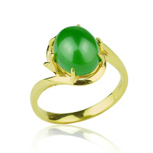 印象眸 金镶玉和田玉碧玉戒指镶嵌18k黄金女士