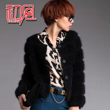 正品 新款韩版 秋冬超气质 长毛水貂绒开衫毛衣