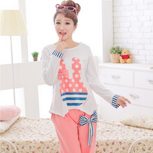 新款<em>女人</em>纯棉质睡衣甜美可爱<em>小白兔</em>蝴蝶结长袖