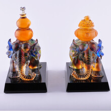 炳辰翰 琉璃双大象对象摆件 公司酒店开业前台