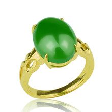 印象眸 金镶玉和田玉碧玉戒指镶嵌18k黄金女士