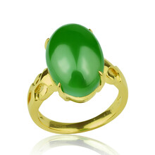 印象眸 金镶玉和田玉碧玉戒指镶嵌18k黄金女士