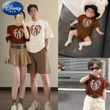 迪士尼（Disney）亲子装感子装夏季短袖T恤一家三口四口休闲拍照母女母子 咖色T恤-heart 童100