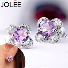 JOLEE 耳钉 天然紫水晶耳环S925银彩色宝石耳坠时尚简约饰品送女生新年情人节礼物