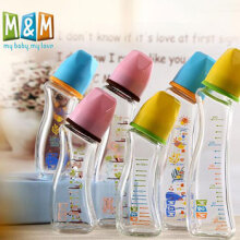 M&M弧形玻璃奶瓶 防胀气新生婴儿奶瓶 小宝宝喝水标准口径奶瓶MM奶瓶 森林款 240ml 【S号+SS号奶嘴】