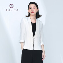 TRIBECA翠贝卡春季新款 女士休闲通勤七分袖西服 白色 M