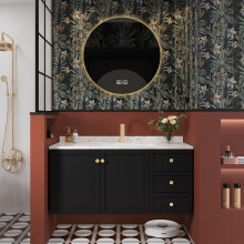 诗柏法式复古浴室柜组合橡木烤漆卫生间洗脸盆柜组合岩板洗手洗漱台 智能圆镜款 0.8米