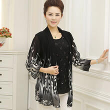 2014新款加大码中老年女装假<em>两件开衫</em>宽松加