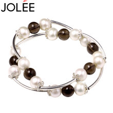 JOLEE 淡水珍珠手链 茶水晶手串S925银手时尚甜美韩版首饰品送女生礼物
