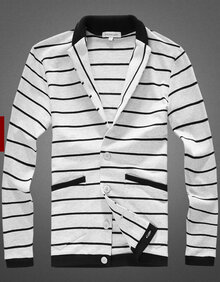 诠渡良品 2013春装新款男士复古<em>衣领开衫</em>条纹