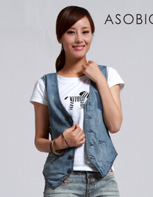 ASOBIO新款<em>女装</em> 女士简约<em>时尚</em>牛仔<em>马夹马甲</em>4