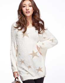 太平鸟女装<em>秋冬</em>韩版<em>毛衣</em>星星纹样<em>套头</em>衫长款针