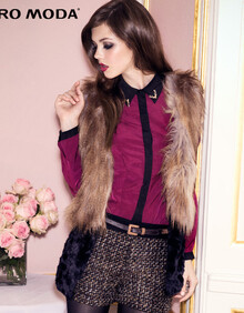 ro Moda秋女装仿真兔毛貉子毛拼接<em>马甲背心</em>N