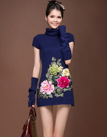 费姿堤2013秋装新款女装<em>女款</em>牡丹绣花<em>针织衫</em>
