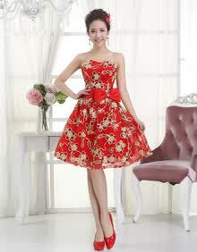 2014<em>最新款</em>婚纱礼服新娘结婚订婚<em>红色</em>抹胸绑