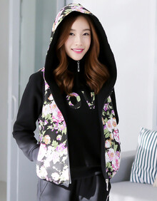 冬季新款韩版<em>棉马甲</em>女 <em>女式</em>印花连帽马甲 时尚