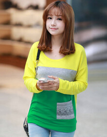 <em>卡洛西娅</em> 2013秋装新款<em>女</em>拼色宽松女士秋T恤