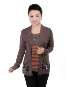 阿黛丝 中老年女装秋装妈妈装<em>开衫假两件</em>烫钻