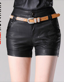 纯点CHUNDIAN<em>秋冬</em>新款<em>女士</em>皮裤<em>短裤</em>韩版时