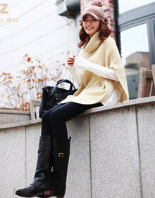 sz韩国代购 圆弧形下摆 蝙蝠型 斗篷 宽松<em>高领长</em>