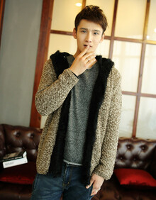 2013新款<em>冬季毛衣男外套</em> 男士加绒加厚连帽毛